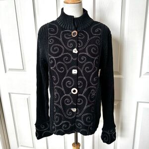 Icelandic Design wool black swirl button down sweater/jacket